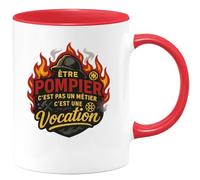 quotedazur - Mug être pompier c'est pas un métier c'est une vocation - Tasse Cadeau Pompier Femme - Rouge/Céramique