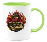 quotedazur - Mug être pompier c'est pas un métier c'est une vocation - Tasse Cadeau Pompier Femme - Vert/Céramique