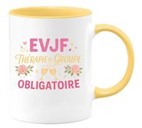 quotedazur - Mug evjf : thérapie de groupe obligatoire - Tasse Cadeau Evjf Femme - Jaune/Céramique