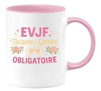 quotedazur - Mug evjf : thérapie de groupe obligatoire - Tasse Cadeau Evjf Femme - Rose/Céramique