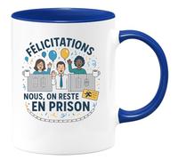 quotedazur - Mug Félicitations pour ta libération conditionnelle. Nous, on reste en prison - Tasse Cadeau Départ collègue - Bleu/Céramique