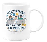 quotedazur - Mug Félicitations pour ta libération conditionnelle. Nous, on reste en prison - Tasse Cadeau Départ collègue - Blanc/Céramique