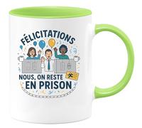 quotedazur - Mug Félicitations pour ta libération conditionnelle. Nous, on reste en prison - Tasse Cadeau Départ collègue - Vert/Céramique