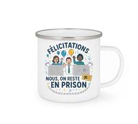 quotedazur - Mug Félicitations pour ta libération conditionnelle. Nous, on reste en prison - Tasse Cadeau Départ collègue - Blanc/Emaillé