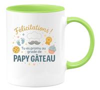quotedazur - Mug Félicitations ! Tu es promu au grade de papy gâteau - Tasse Cadeau Annonce Grossesse Naissance Papy Homme - Vert/Céramique