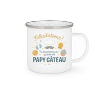 quotedazur - Mug Félicitations ! Tu es promu au grade de papy gâteau - Tasse Cadeau Annonce Grossesse Naissance Papy Homme - Blanc/Emaillé