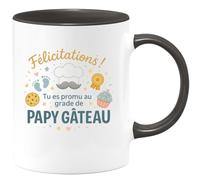 quotedazur - Mug Félicitations ! Tu es promu au grade de papy gâteau - Tasse Cadeau Annonce Grossesse Naissance Papy Homme - Noir/Céramique