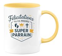 quotedazur - Mug Félicitations tu es promu super parrain - Tasse Cadeau Baptême Demande Futur Parrain Homme - Jaune/Céramique