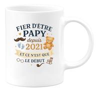 quotedazur - Mug Fier d'être Papy depuis année, et ce n'est que le début - Tasse Cadeau Papy Homme - Blanc/Céramique