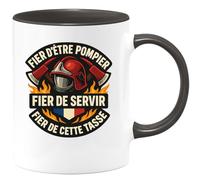 quotedazur - Mug fier d'être pompier fier de servir fier de cette tasse - Tasse Cadeau Pompier Femme - Noir/Céramique