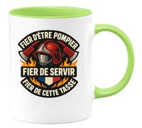 quotedazur - Mug fier d'être pompier fier de servir fier de cette tasse - Tasse Cadeau Pompier Femme - Vert/Céramique