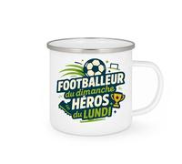 quotedazur - Mug footballeur du dimanche, héros du lundi - Tasse Cadeau Football Homme - Blanc/Emaillé