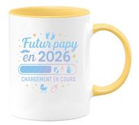 quotedazur - Mug Futur papy en 2026 chargement en cours - Tasse Cadeau Annonce grossesse naissance futur papy Homme - Jaune/Céramique