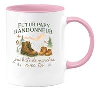 quotedazur - Mug Futur papy randonneur, j'ai hâte de marcher avec toi - Tasse Cadeau Annonce Grossesse Naissance Papy Homme - Rose/Céramique