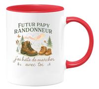 quotedazur - Mug Futur papy randonneur, j'ai hâte de marcher avec toi - Tasse Cadeau Annonce Grossesse Naissance Papy Homme - Rouge/Céramique