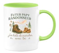 quotedazur - Mug Futur papy randonneur, j'ai hâte de marcher avec toi - Tasse Cadeau Annonce Grossesse Naissance Papy Homme - Vert/Céramique