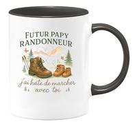 quotedazur - Mug Futur papy randonneur, j'ai hâte de marcher avec toi - Tasse Cadeau Annonce Grossesse Naissance Papy Homme - Noir/Céramique