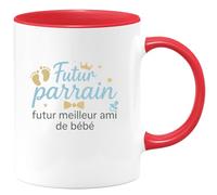 quotedazur - Mug Futur parrain futur meilleur ami de bébé - Tasse Cadeau Baptême Demande Futur Parrain Homme - Rouge/Céramique
