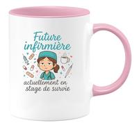 quotedazur - Mug Future infirmière : actuellement en stage de survie - Tasse Cadeau Infirmière Femme - Rose/Céramique