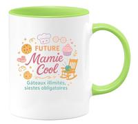 quotedazur - Mug Future Mamie Cool - Gâteaux illimités, siestes obligatoires - Tasse Cadeau Annonce Grossesse Naissance Mamie Femme - Vert/Céramique