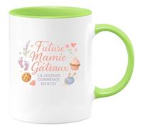 quotedazur - Mug Future Mamie Gâteaux : La légende commence bientôt - Tasse Cadeau Annonce Grossesse Naissance Mamie Femme - Vert/Céramique