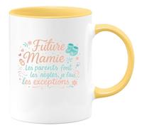 quotedazur - Mug Future Mamie : Les parents font les règles, je fais les exceptions - Tasse Cadeau Annonce Grossesse Naissance Mamie Femme - Jaune/Céramique