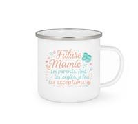 quotedazur - Mug Future Mamie : Les parents font les règles, je fais les exceptions - Tasse Cadeau Annonce Grossesse Naissance Mamie Femme - Blanc/Emaillé