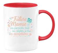 quotedazur - Mug Future Mamie : Les parents font les règles, je fais les exceptions - Tasse Cadeau Annonce Grossesse Naissance Mamie Femme - Rouge/Céramique