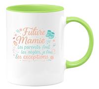 quotedazur - Mug Future Mamie : Les parents font les règles, je fais les exceptions - Tasse Cadeau Annonce Grossesse Naissance Mamie Femme - Vert/Céramique