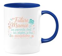quotedazur - Mug Future Mamie : Les parents font les règles, je fais les exceptions - Tasse Cadeau Annonce Grossesse Naissance Mamie Femme - Bleu/Céramique
