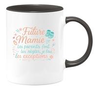 quotedazur - Mug Future Mamie : Les parents font les règles, je fais les exceptions - Tasse Cadeau Annonce Grossesse Naissance Mamie Femme - Noir/Céramique