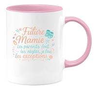 quotedazur - Mug Future Mamie : Les parents font les règles, je fais les exceptions - Tasse Cadeau Annonce Grossesse Naissance Mamie Femme - Rose/Céramique