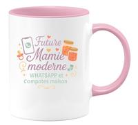 quotedazur - Mug Future Mamie moderne - WhatsApp et compotes maison - Tasse Cadeau Annonce Grossesse Naissance Mamie Femme - Rose/Céramique
