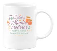 quotedazur - Mug Future Mamie moderne - WhatsApp et compotes maison - Tasse Cadeau Annonce Grossesse Naissance Mamie Femme - Blanc/Céramique