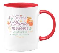 quotedazur - Mug Future Mamie moderne - WhatsApp et compotes maison - Tasse Cadeau Annonce Grossesse Naissance Mamie Femme - Rouge/Céramique