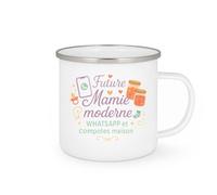 quotedazur - Mug Future Mamie moderne - WhatsApp et compotes maison - Tasse Cadeau Annonce Grossesse Naissance Mamie Femme - Blanc/Emaillé