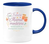 quotedazur - Mug Future Mamie moderne - WhatsApp et compotes maison - Tasse Cadeau Annonce Grossesse Naissance Mamie Femme - Bleu/Céramique