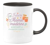 quotedazur - Mug Future Mamie moderne - WhatsApp et compotes maison - Tasse Cadeau Annonce Grossesse Naissance Mamie Femme - Noir/Céramique