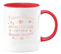quotedazur - Mug Future Mamie : Mon cœur fait déjà boom boom - Tasse Cadeau Annonce Grossesse Naissance Mamie Femme - Rouge/Céramique