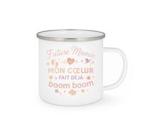 quotedazur - Mug Future Mamie : Mon cœur fait déjà boom boom - Tasse Cadeau Annonce Grossesse Naissance Mamie Femme - Blanc/Emaillé
