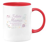 quotedazur - Mug Future Mamie : Mon nouveau job de rêve - Tasse Cadeau Annonce Grossesse Naissance Mamie Femme - Rouge/Céramique
