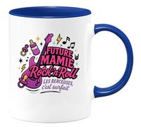 quotedazur - Mug Future Mamie Rock'n'Roll - Les berceuses, c'est surfait - Tasse Cadeau Annonce Grossesse Naissance Mamie Femme - Bleu/Céramique
