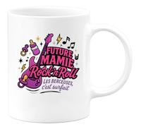 quotedazur - Mug Future Mamie Rock'n'Roll - Les berceuses, c'est surfait - Tasse Cadeau Annonce Grossesse Naissance Mamie Femme - Blanc/Céramique