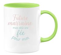 quotedazur - Mug Future marraine mais déjà une fée pour moi - Tasse Cadeau Baptême Demande Future Marraine Femme - Vert/Céramique