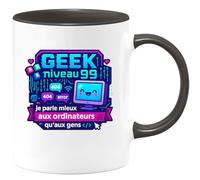 quotedazur - Mug Geek niveau 99 : je parle mieux aux ordinateurs qu'aux gens - Tasse Cadeau Humour Homme - Noir/Céramique