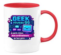 quotedazur - Mug Geek niveau 99 : je parle mieux aux ordinateurs qu'aux gens - Tasse Cadeau Humour Homme - Rouge/Céramique