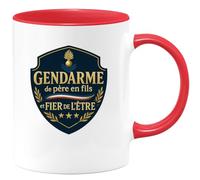 quotedazur - Mug Gendarme de père en fils et fier de l'être - Tasse Cadeau Gendarme Homme - Rouge/Céramique