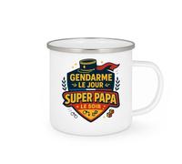 quotedazur - Mug Gendarme le jour, super papa le soir - Tasse Cadeau Gendarme Homme - Blanc/Emaillé