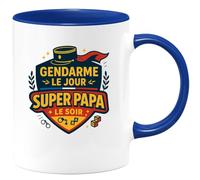 quotedazur - Mug Gendarme le jour, super papa le soir - Tasse Cadeau Gendarme Homme - Bleu/Céramique