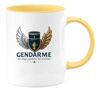 quotedazur - Mug Gendarme : mi-ange gardien, mi-warrior - Tasse Cadeau Gendarme Homme - Jaune/Céramique